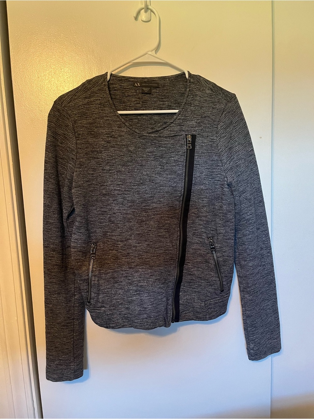 Armani Exchange Women's Gray Asymmetrical Zip Jacket Blazer